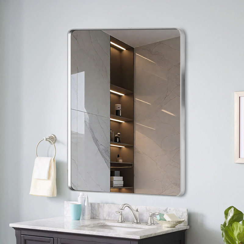 Aluminium Frame Bathroom Mirror, Silver, 36" x 30"