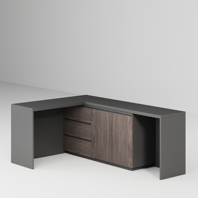 135'' Modern Home Office Extendable Desk With Storage Drawers And Cabinets