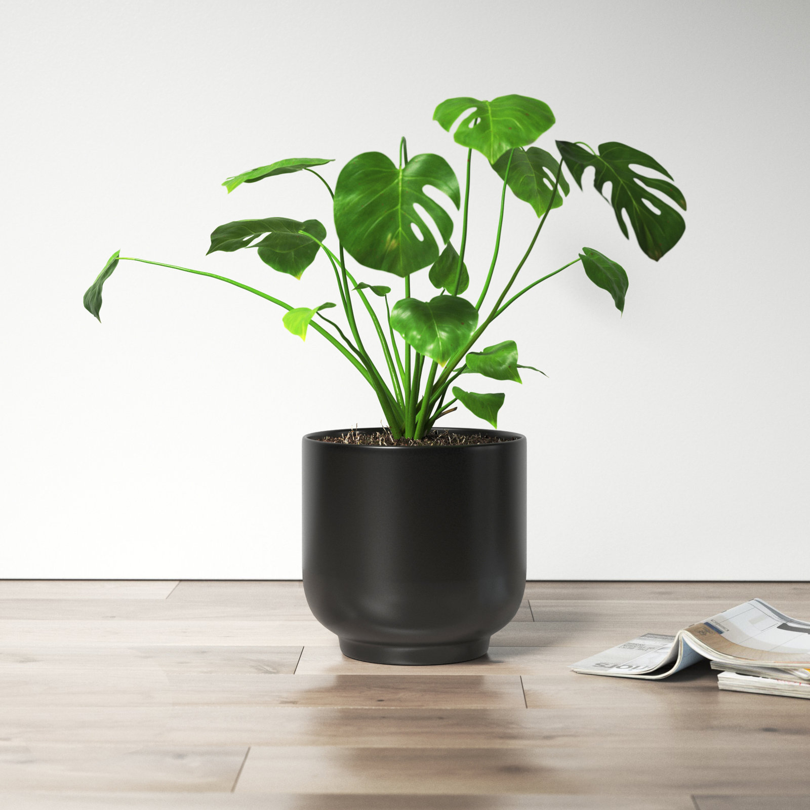 Handmade Ceramic Pot Planter, Black, 11.25" H x 11.75" W x 11.75" D