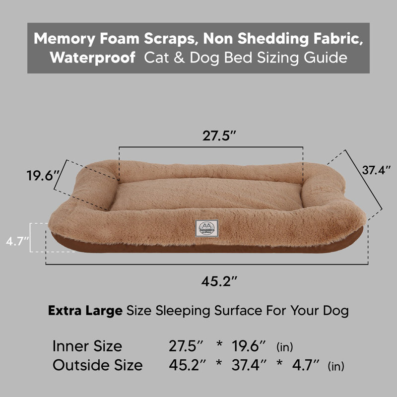 Jungolica Orthopedic Memory Foam Pet Bed, 115cm H x 95cm W x 12cm D, Brown