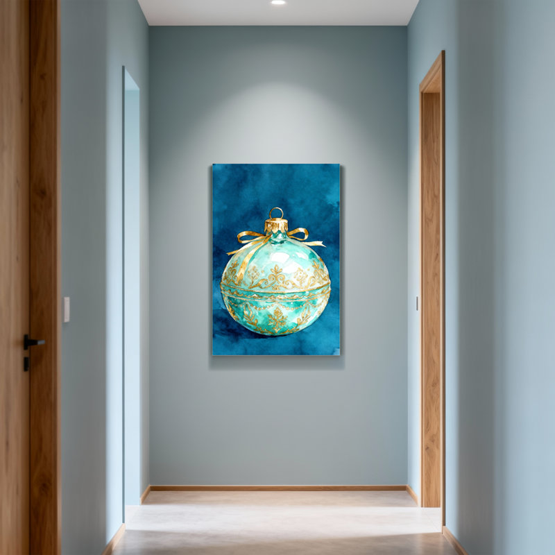 Ornement de Noël turquoise avec motif en filigrane doré, H 36 po x l 24 po