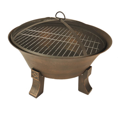 Bluegrass Living 26in Cast Iron Deep Bowl Fire Pit&Cooking Grid,Weather Cover,Spark Screen, &Poker,Model#BFPW26D-CC