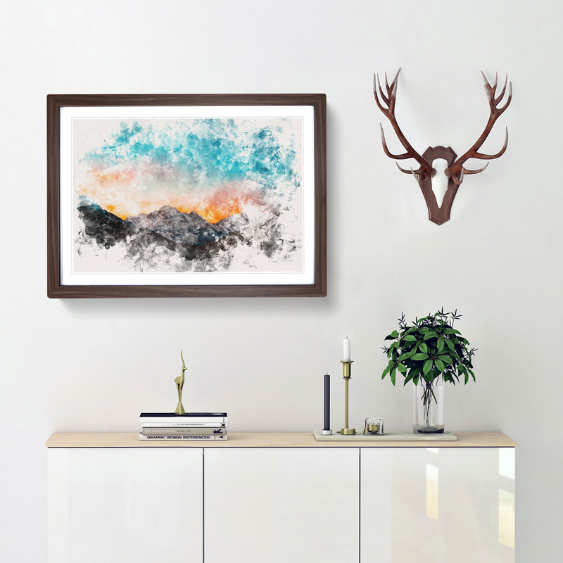 Sunrise over a Mountain - Picture Frame Graphic Art Print, Walnut Framed, 24cm H x 33cm W x 2cm D