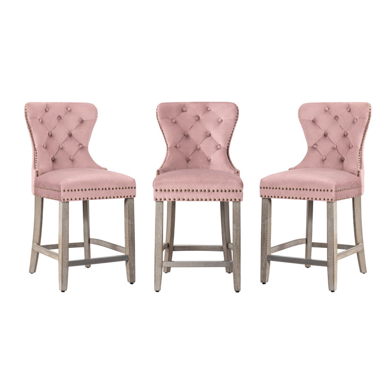 Tabouret de bar et de comptoir Kirsten, Tabouret de comptoir (siège d'une hauteur de 24 p, Gris, Rose
