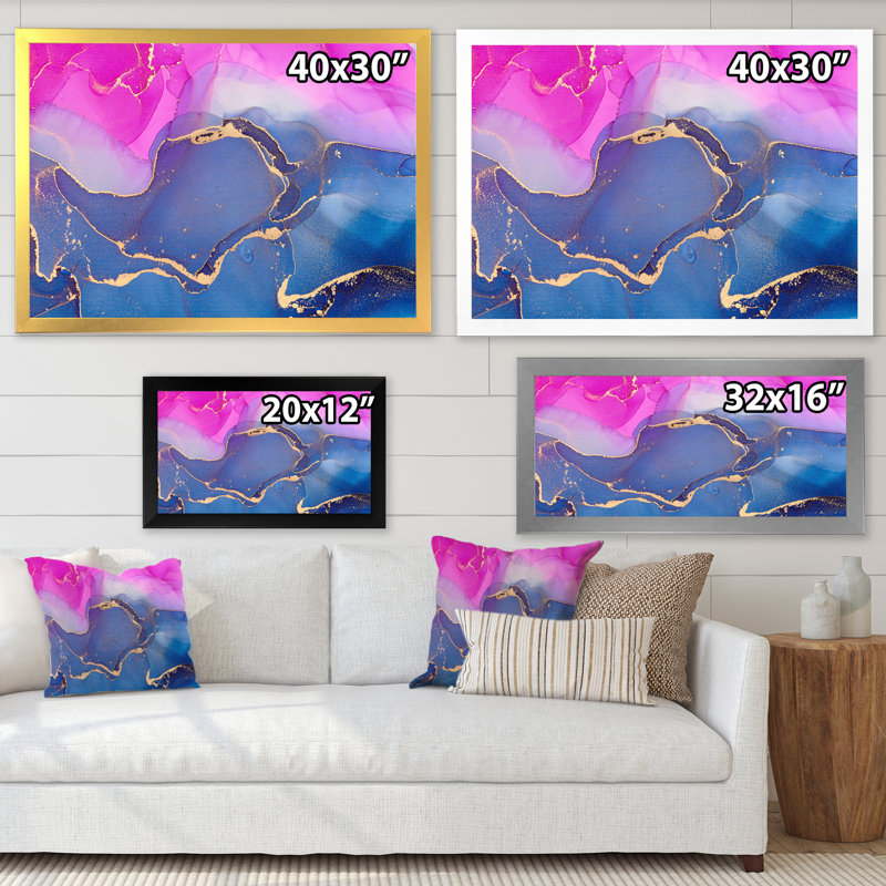 «Pink Luxury Abstract Fluid», peinture sur toile, Cadre photo blanc, H 16 po x l 32 po x P 1 po