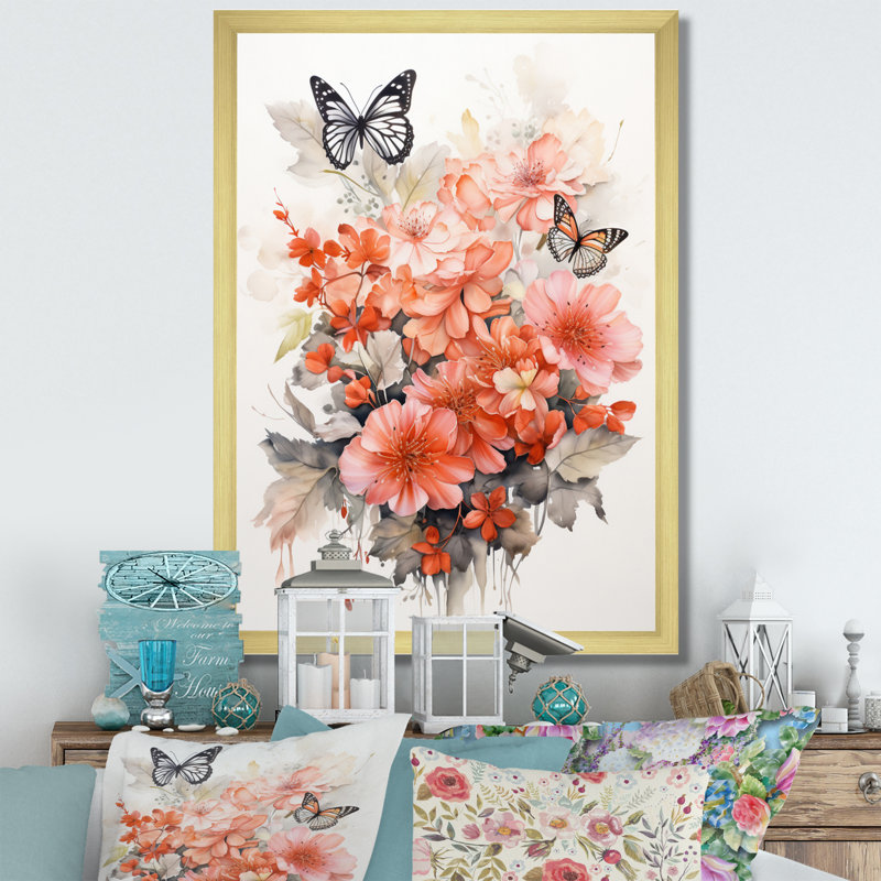 Art mural sur toile Corail, H 44 po x l 34 po x P 1,5 po, Encadrement doré