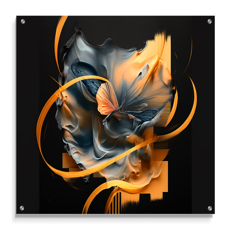Abstrait papillon - art mural abstrait en acrylique pour le salon, H 16 po x l 16 po