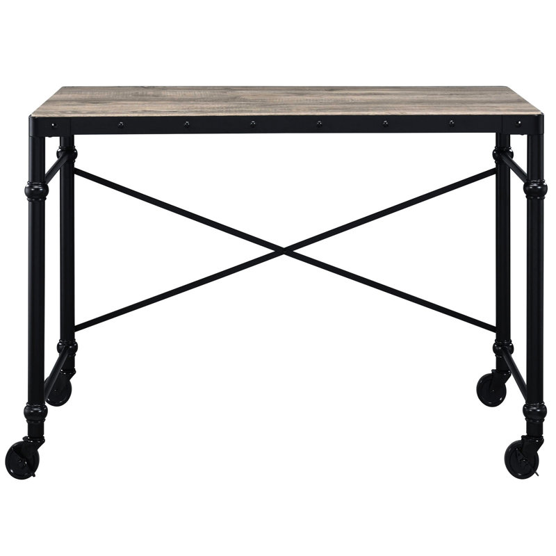 Bureau d'écriture avec roulettes, chêne rustique et roues d'étude en noir