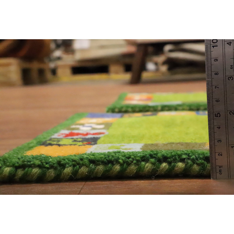 Ensemble de deux tapis de vestibule carrés verts Gabbeh 1x1