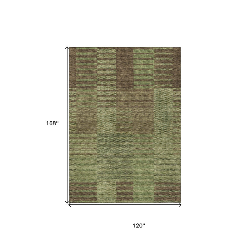 Tapis extérieur lavable rayé brun taupe et vert 10 pi x 14 pi