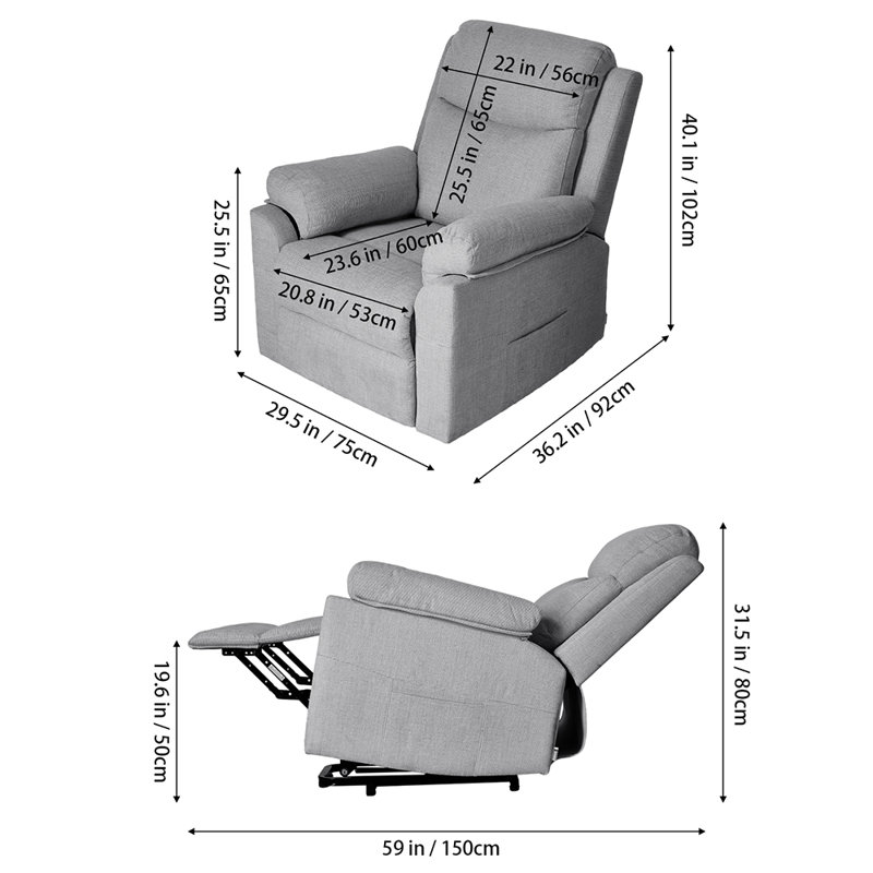 Single Sofa Recliner Armchair Reclining Chair, Grey Chenille, Grey