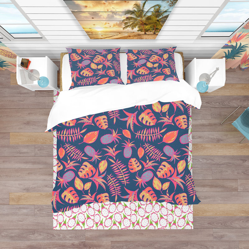 Ensemble de housse de couette tropical, Housse simple + 1 taie décorative