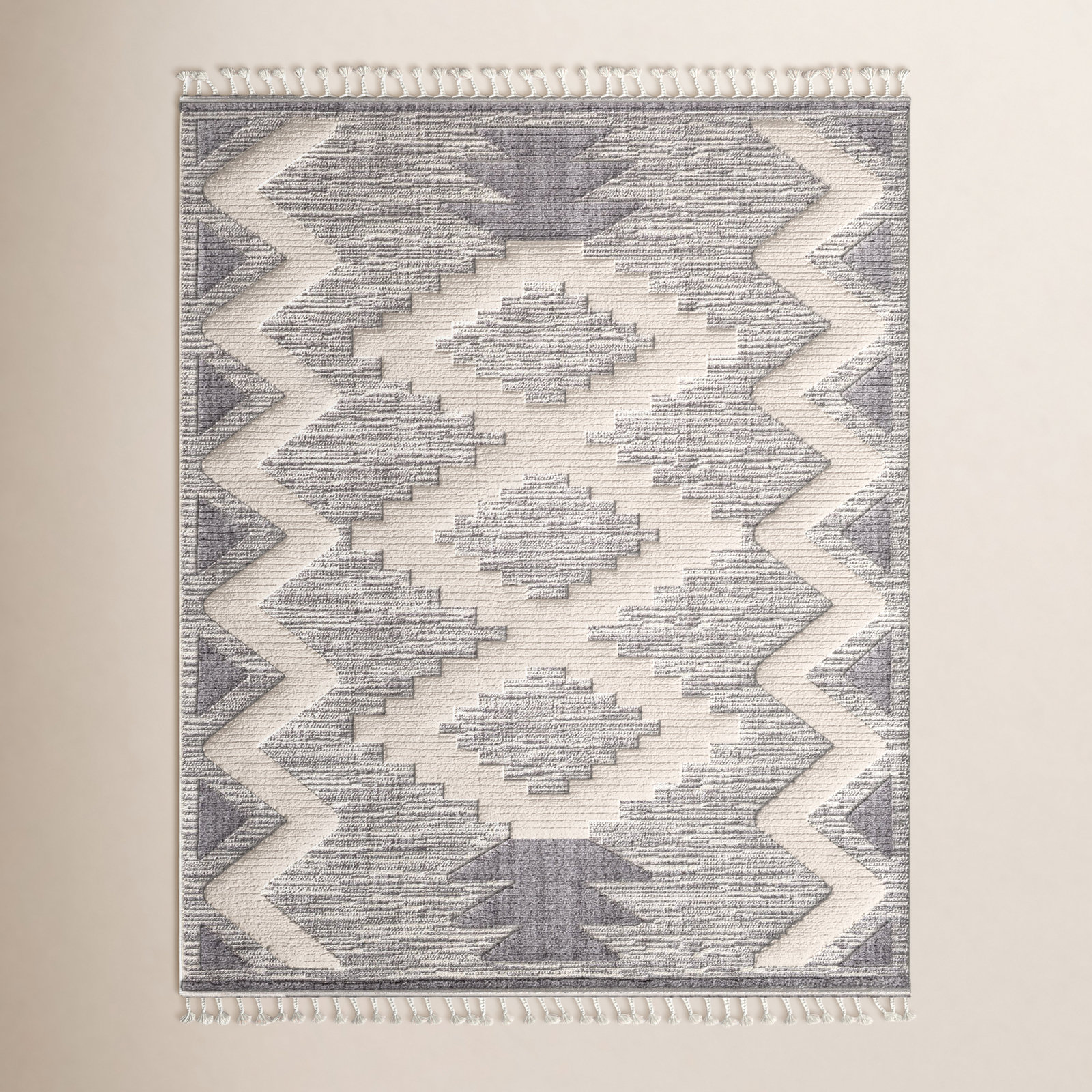 Highpoint Gray Ivory Geometric Rug, Rectangle 5'3" x 7'3"