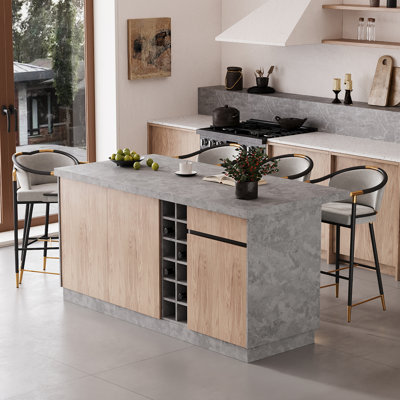 Îlot de cuisine 72 po avec sièges, ensembles d'îlot de cuisine en bois avec rangement pour le vin et 4 tabourets de bar