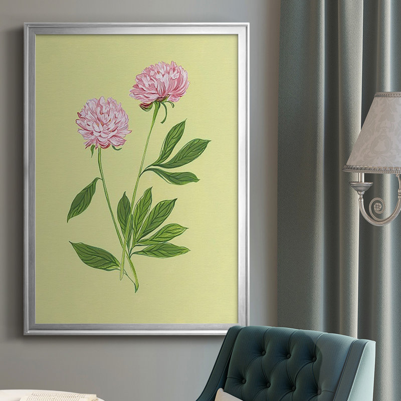 Pivoines en jaune II, reproduction encadrée de qualité supérieure - prête à être accrochée, Argent
