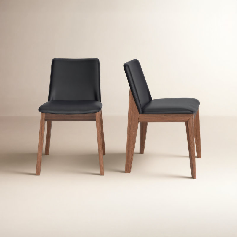 Anrey Vegan Leather Dining Chair, Brown, Black Pebbled Faux Leather