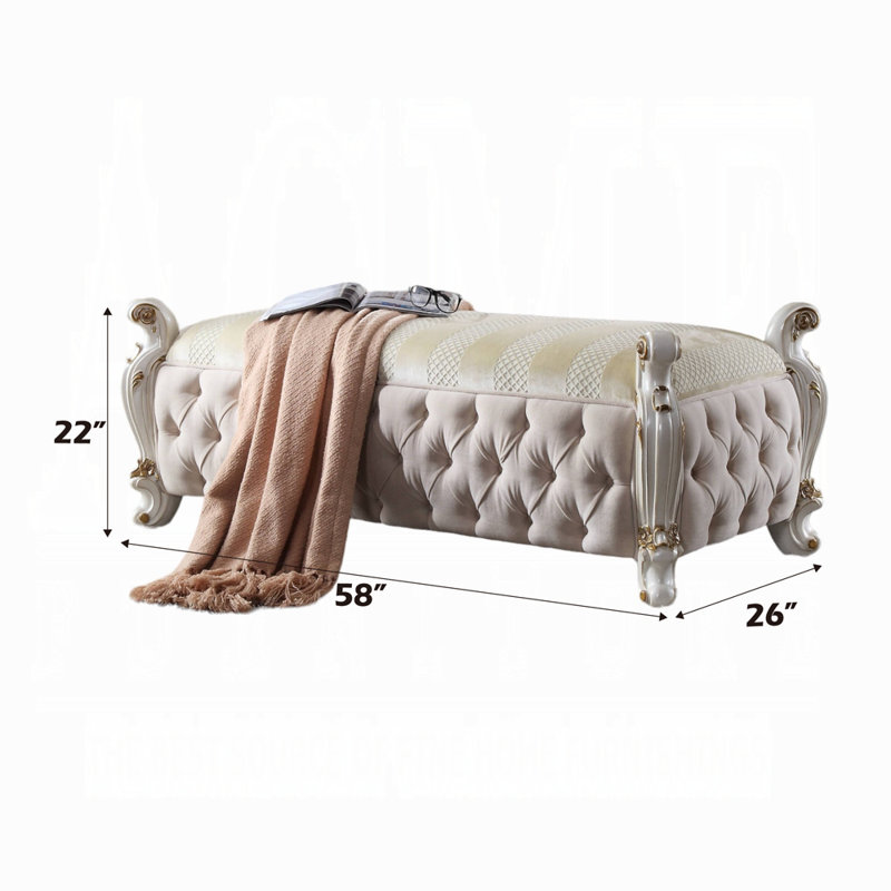 Banc rembourré de style picard picard avec revêtement perlé antique