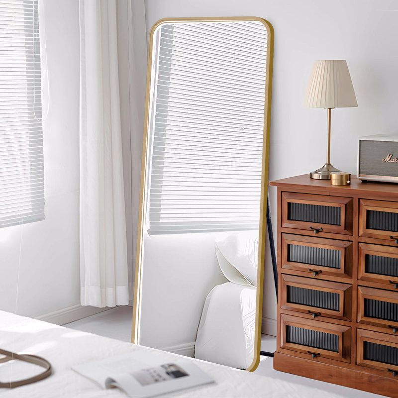 Miroir d'appoint 64 po pleine longueur avec lumières - 3 lumières à intensité variable, cadre doré, miroir de plancher autoportant pour la chambre à coucher, le salon et la boutique de mariage, avec éclairage DEL