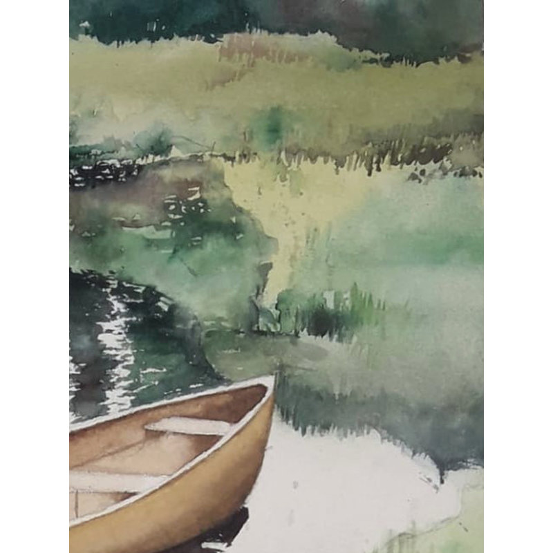 Bateau de pêche sur le lac | Aquarelle sur papier fait à la main | Peinture de Shubham Nath