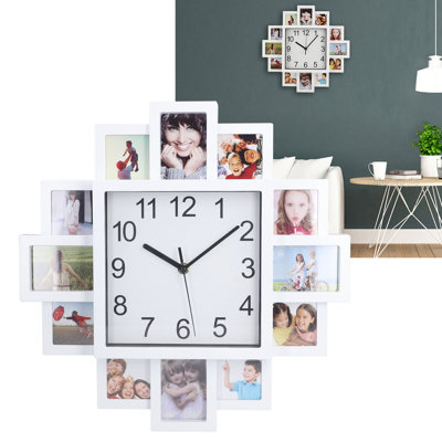 Horloge murale avec cadre photo blanc de 15,35 pouces, personnalisable à faire soi-même pour la décoration intérieure