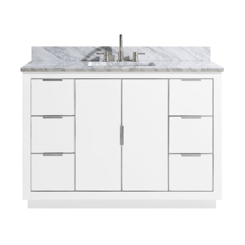 Austen 49'' W Single Vanity, Carrara White Marble/Silver, White