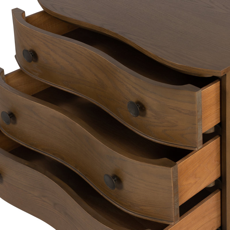 Tiago 3 - Drawer Solid Wood Nightstand, Toasted Oak