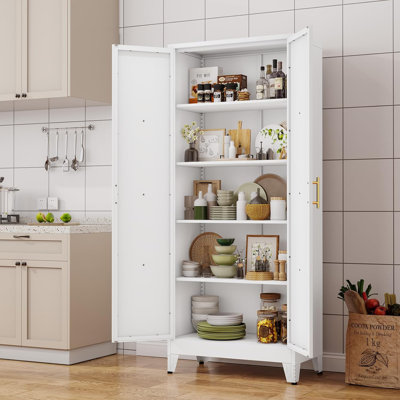 71" H Metal Kitchen Pantry Storage Cabinet, Freestanding Cupboard with 2 Doors and 4 Adjustable Shelves, Standing Storage for Kitchen, Bathroom, Garag by Gracie Oaks