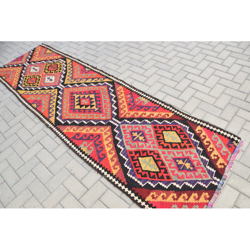 Tapis turc Herki fabriqué à la main en rouge - idéal pour les escaliers et les couloirs