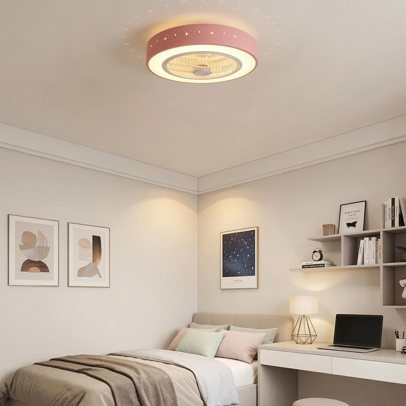 Ventilateur de plafond rond 22 po à DEL avec abat-jour ciel étoilé (rose)