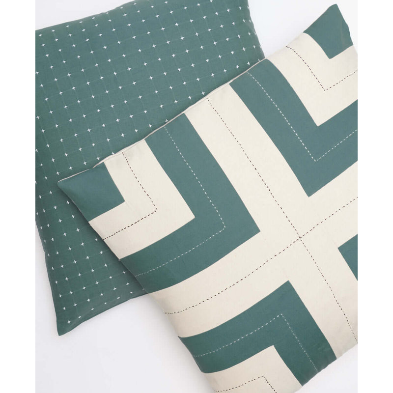 Interlock Square Pillow Cover & Insert, White/Spruce
