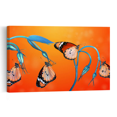 Vibrant Orange Butterflies Colorful Delicate Peaceful Butterfly Nature Plant Wall Art Print