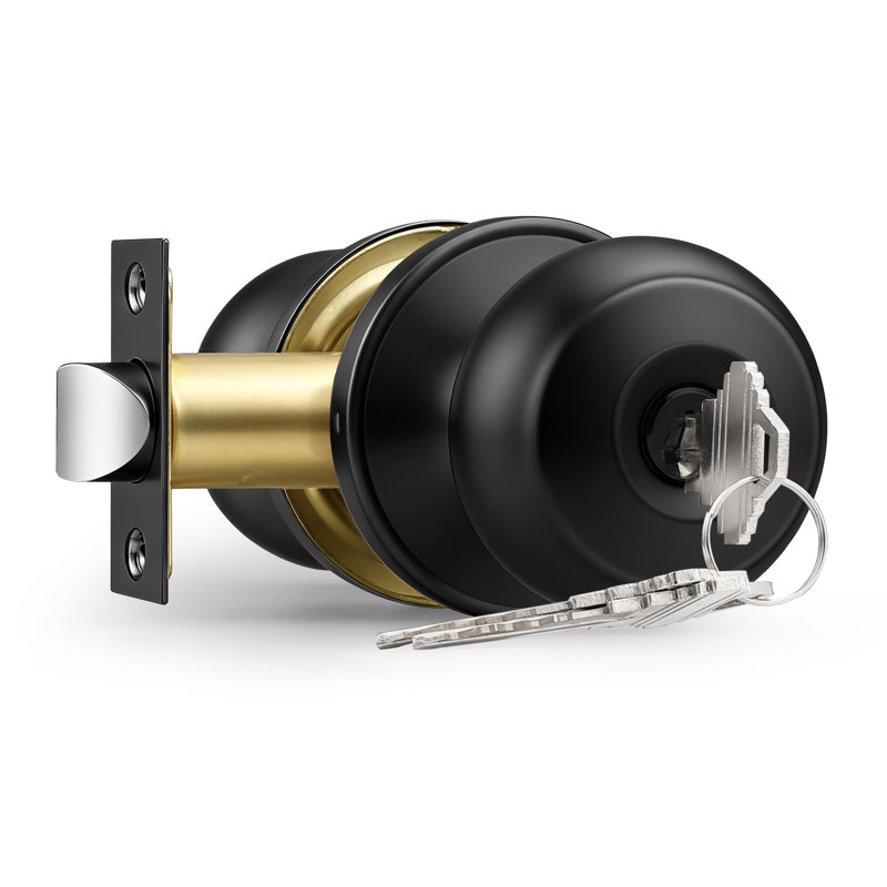 Privacy Door Knobs with Round Rosette, Black, Keyed (Entry)