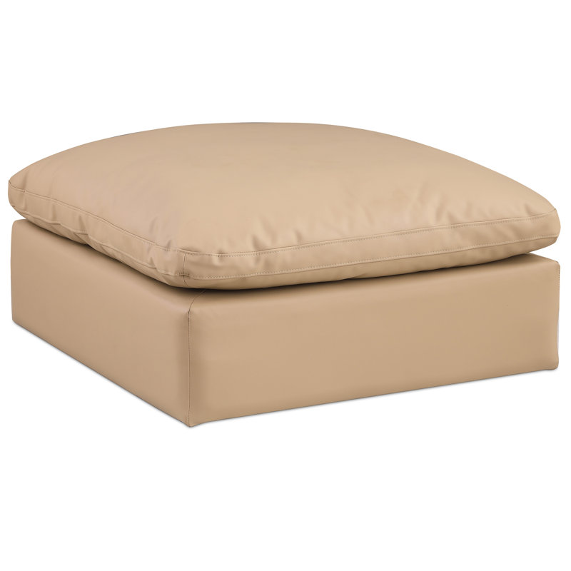 Hirrah 40" Wide Vegan Leather Rectangle Standard Ottoman, Tan Vegan Leather