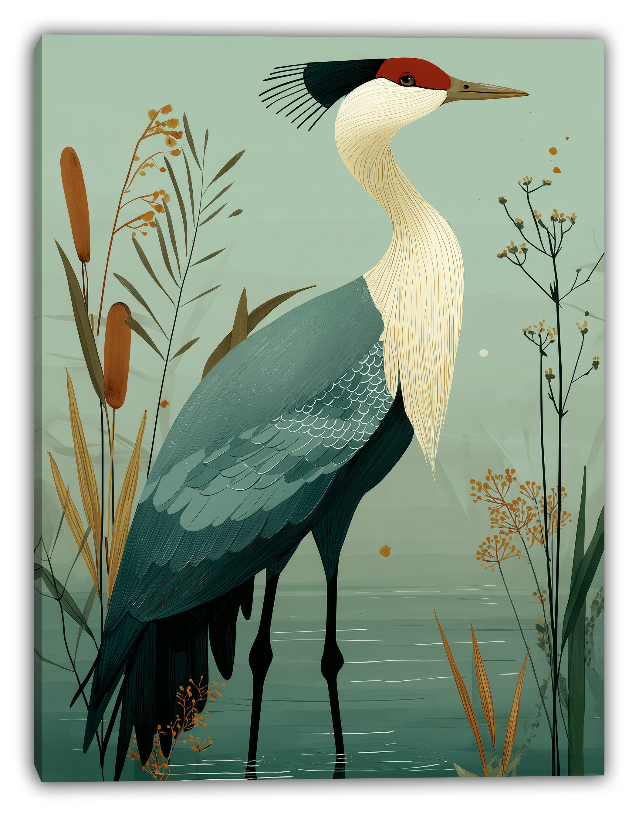 Dovecove Crowned Heron Among Reeds Wrapped Canvas Wall Art | Wayfair