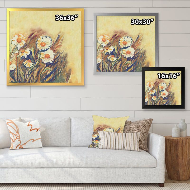 «Grunge Yellow Daisies Flower», reproduction d'art sur toile traditionnelle, H 16 po x l 16 po x P 1 po