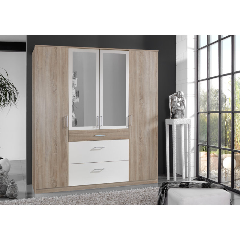 Uthyr 4 Door Manufactured Wood Wardrobe, Rough-sawn oak, Alpine white