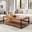 Table basse Ryegate, bois d'acacia massif naturel avec bord vivant et structure en métal, design industriel moderne avec finition transparente, durable avec protecteurs de plancher, caractéristiques uniques en bois avec nœuds et fissures, L 48 x l 32 x H 19-30726146
