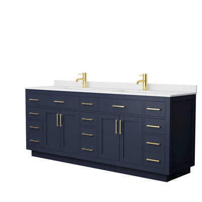 Meuble-lavabo double autoportant de 84 po avec plateau en marbre Beckett TK