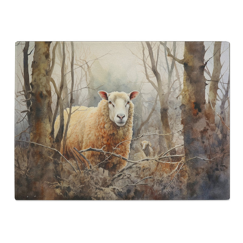 Sheep Watercolour  Glass Chopping Board