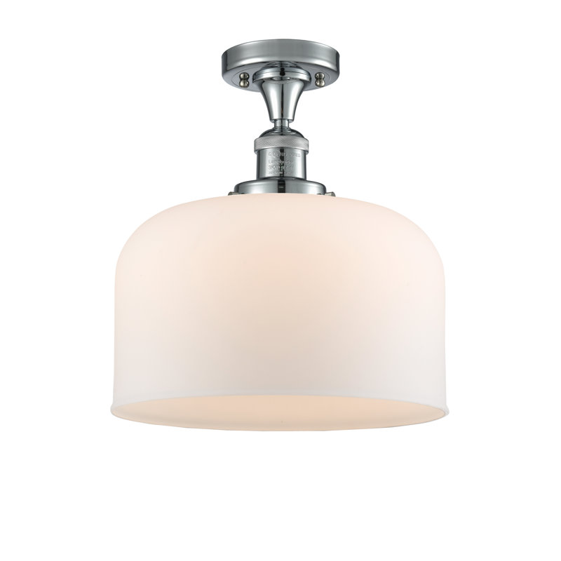 Plafonnier semi-encastré 1 lumière Bell, Ampoule DEL 6 watts rétro, Boîtier blanc mat, Chrome poli