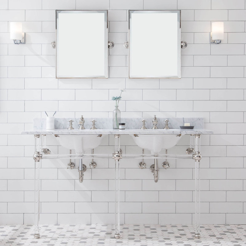 Empire Stone Oval Console Bathroom Sink with Faucet and Overflow, Polished Nickel
