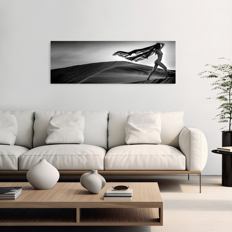 «Desert Nude Flowing Dramatic Elegant Serene Landscape Nature», art mural, H 16 po x l 48 po