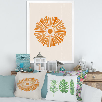 Art mural abstrait sur toile, impression de soleil minimaliste - soleil rayonnant orange minimal I
