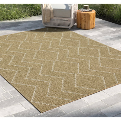 Tapis chic - 5 pi 3 po Teinture d'extérieur en polypropylène pour l'intérieur et la salle de bain X 7 Earth Collection Natural + White