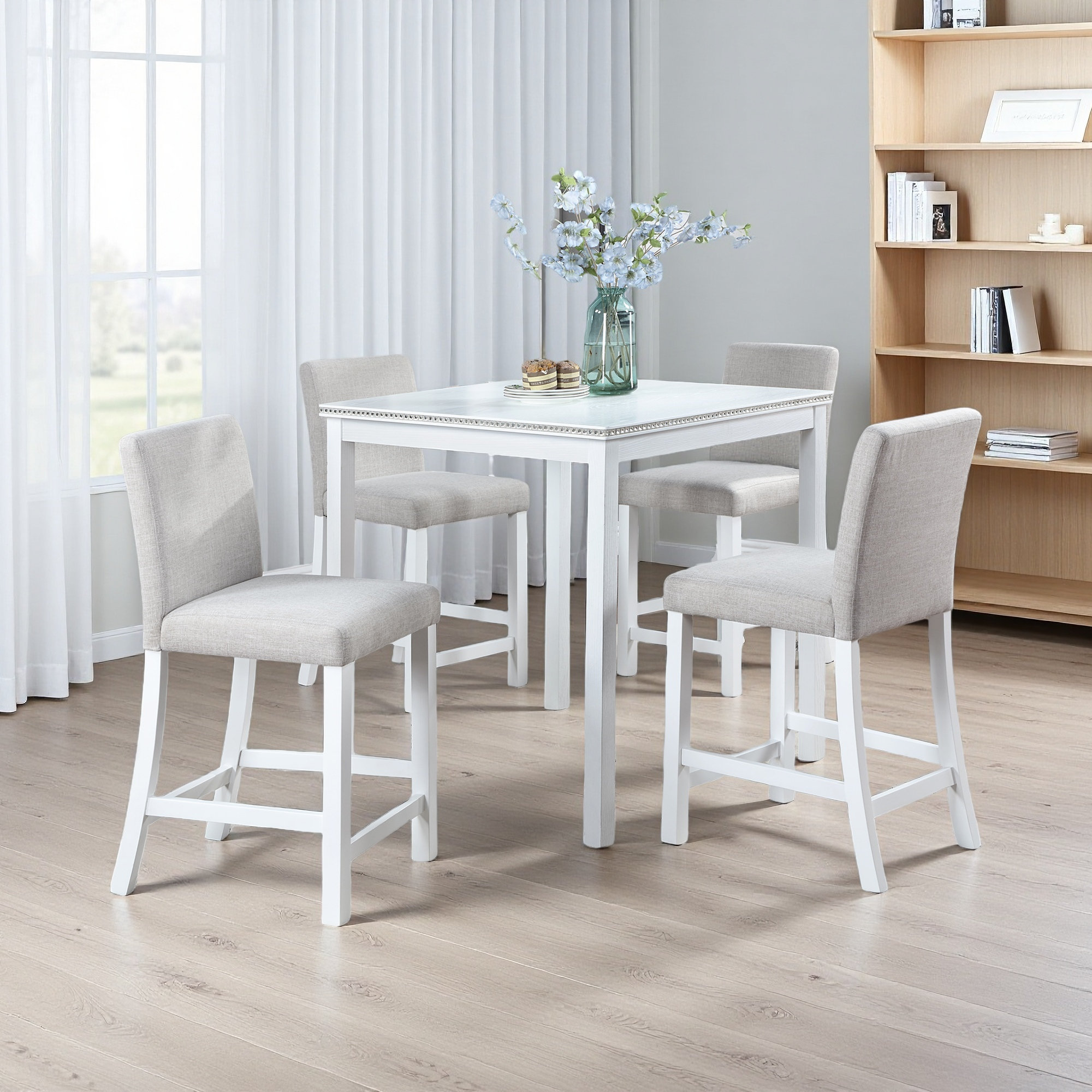 Winston Porter 5 Piece Counter Height Table Set, Wooden Kitchen Table ...