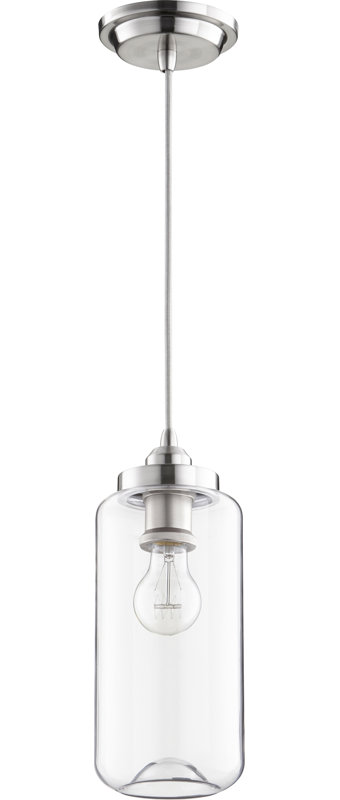 Luminaire suspendu cylindrique à 1 lumière Rayner, H 10,75 po x l 5,75 po, Nickel satiné