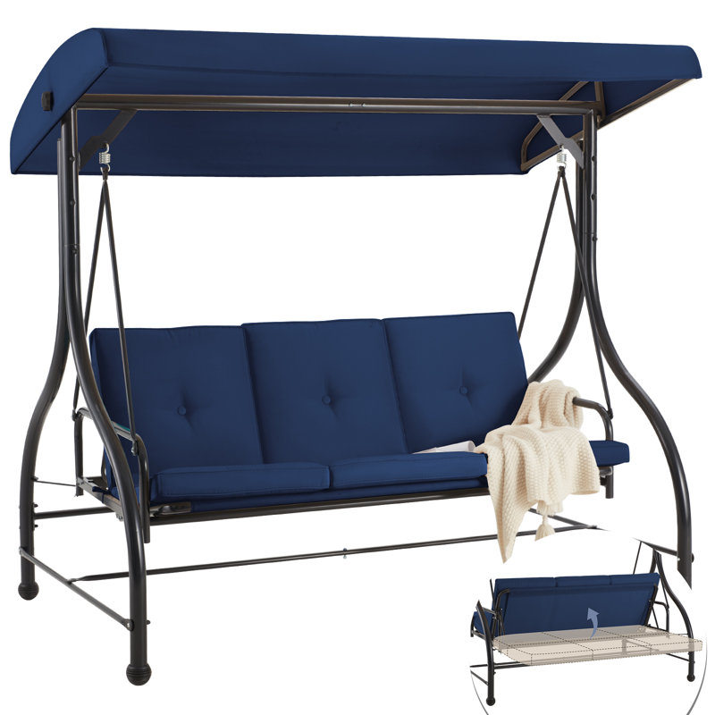 3 Person Porch Swing with Canopy, Blue