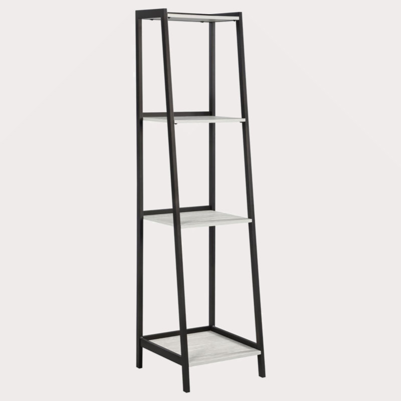Bibliothèque grise et échelle noire à 4 tablettes