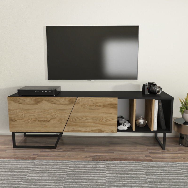 Meuble télé 59 po pour téléviseur de 65 po ou moins Devlyn, Blanc / marbre noir / noir