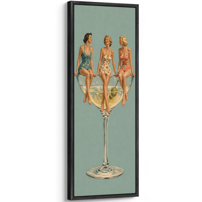 Vintage Summer Cocktail With Women On Glass Modern Retro Artwork Extra Large Pictures Framed Canvas Print Wall Art
